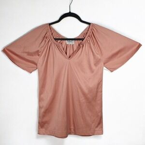 Buffums Blouse 70s Style Rose Pink‎ Dolman Sleeve V Neck Woman Large Japan Made